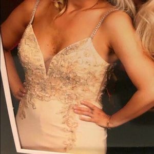 Lily’s champagne beaded dress